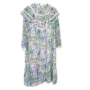 Unbranded Purple Green Lace Long Sleeve Dress Size Small Tired Skirt Tie At Back